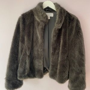 The White Company Faux Fur Gray Coat w/ Pockets